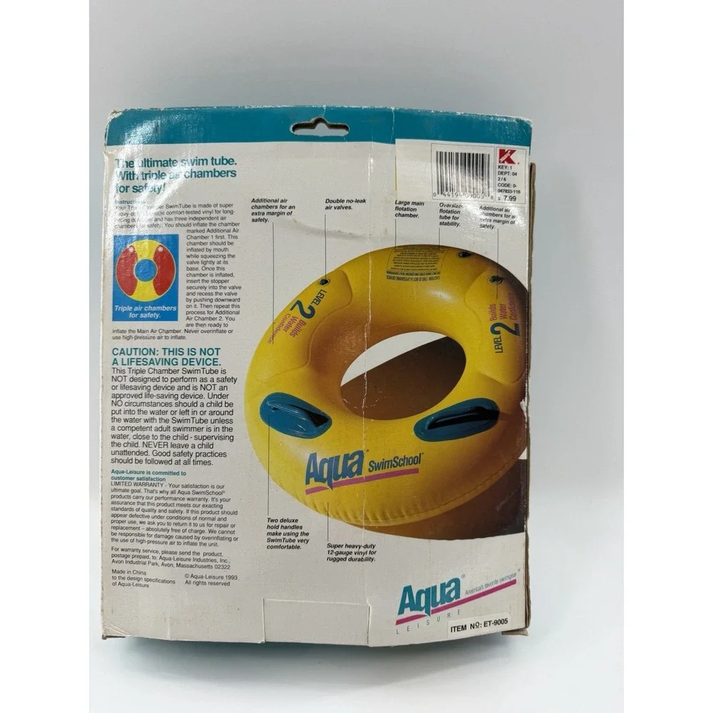 Aqua Original Swim School Level 2 Tube Pool Float 3-7 Builds Confidence 1993